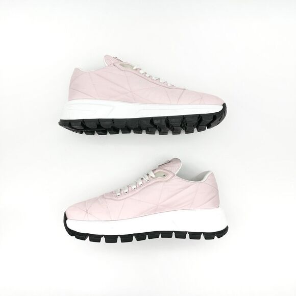 PRADA Pink Piuma Runner Quilted Triangle Logo Sneakers Size 40 Lace Up Low Top - Picture 7 of 11
